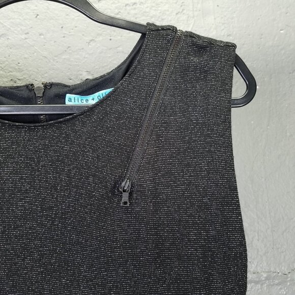 ALICE + OLIVIA Gyllen Dress Womens M Mini Black Metallic Fleck Zipper Net Lining - Picture 3 of 12